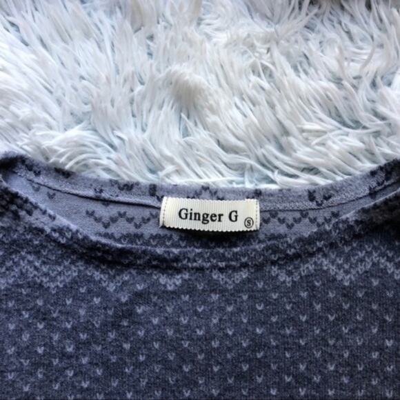Ginger by Lucky Brand Nordic Christmas Gray Reindeer Striped Top Shirt - Picture 5 of 7